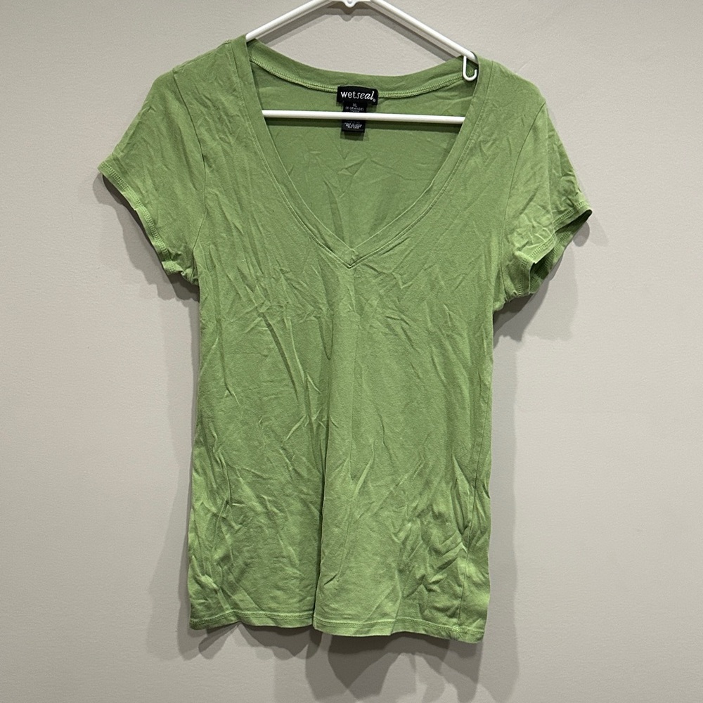 Wet Seal Light Green V-Neck Short Sleeve Tee